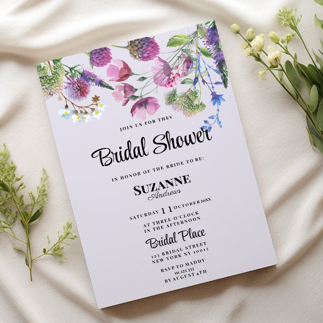 Invitación Muelle de flores silvestres moradas de Lavender (Lavender purple wildflower spring Bridal Shower)