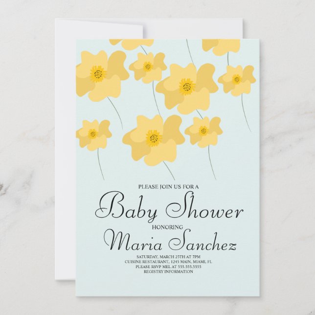 Invitación Muelle de primavera Amarillo Negrita Floral Baby S (Anverso)
