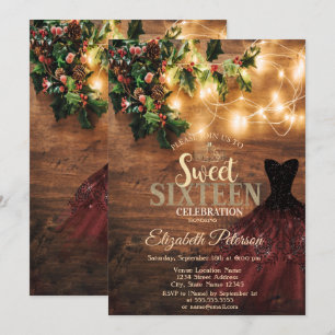 Invitación Muérdago rústico,Luces de Cadena,Vestido,Madera Sw