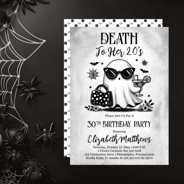 Invitación Muerte a la fiesta de cumpleaños de su cóctel fant (Death to Her 20's Ghost Cocktail Birthday Party Invitation )