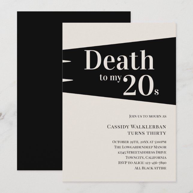 Invitación Muerte a los 30 años (Anverso / Reverso)