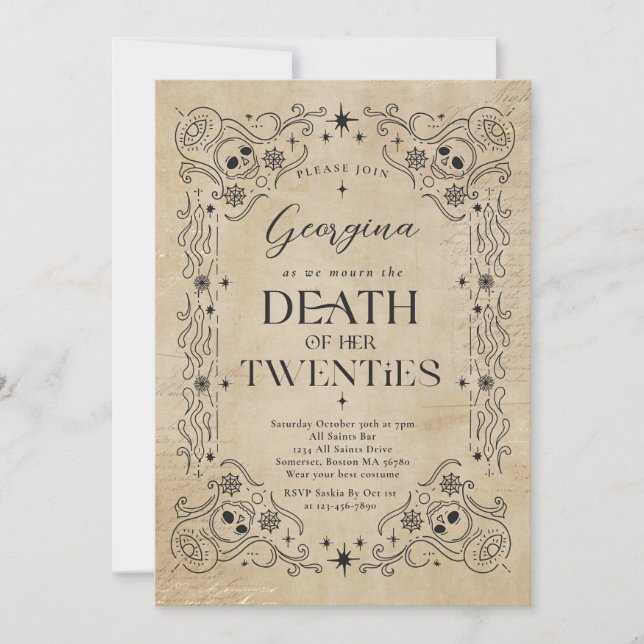 Invitación Muerte a mi Fiesta de Halloween de 20 años (Anverso)