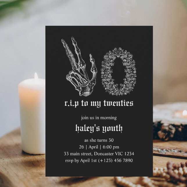 Invitación Muerte a mi joven esqueleto funeral 30 cumpleaños (Subido por el creador)
