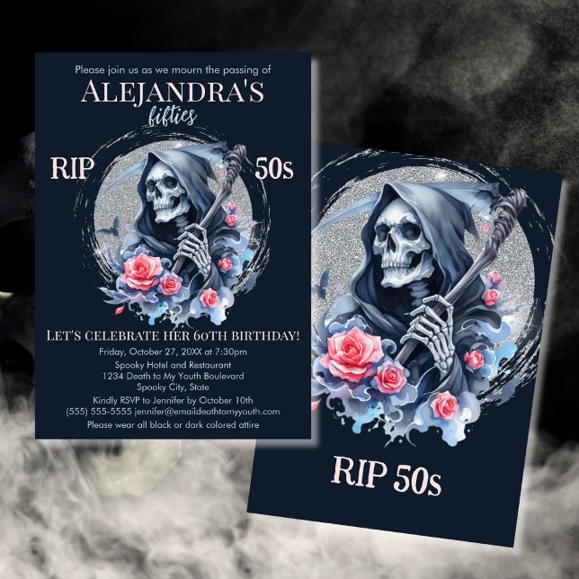 Invitación Muerte a mi juventud asombrada fiesta de cumpleaño (Subido por el creador)