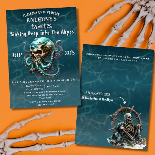 Invitación Muerte a mi Juventud Calavera Kraken Fiesta de Cum