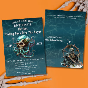 Invitación Muerte a mi Juventud Calavera Kraken Fiesta de Cum
