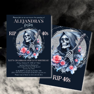 Invitación Muerte a mi Juventud Parca Fiesta de Cumpleaños nú