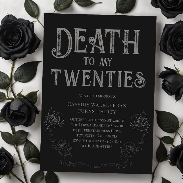 Invitación Muerte a mis veinteañeros cumpleaños número 30 (Your twenties are gone. It's time to mourn...and celebrate. Customize this invitation for the party.)