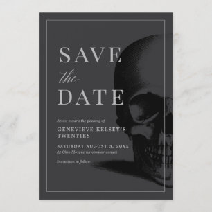 Invitación Muerte a tu fiesta de los 20 años, guarda la fecha