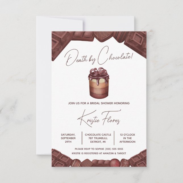 Invitación Muerte de chocolate, Fiesta de chocolate, ducha de (Anverso)