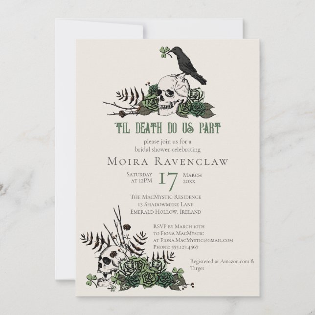 Invitación Muerte de la il Gótica Irlandés Floral Skull Brida (Anverso)