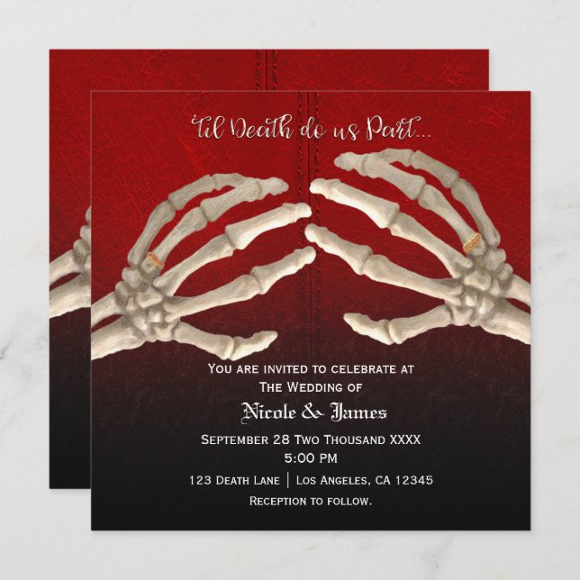 Invitación Muerte en la niebla Sangre Rojo Skeleton Boda de o (Anverso / Reverso)