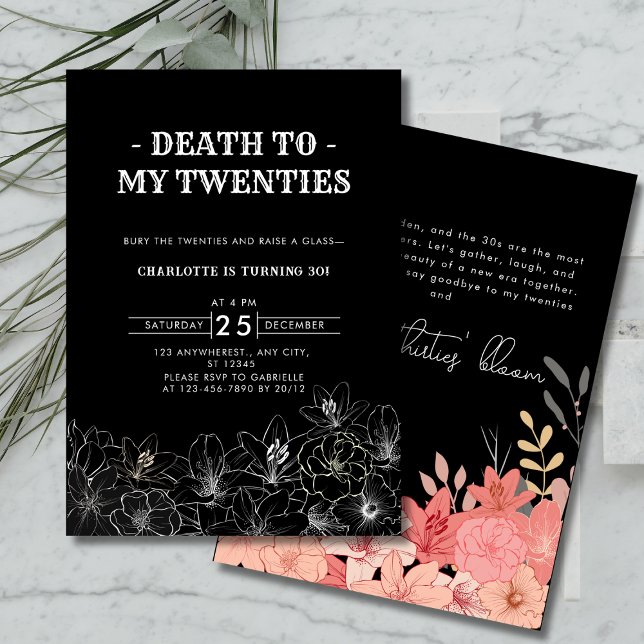 Invitación Muerte minimalista a mis 20 años 30 (Minimalist Death to My Twenties 30th Birthday Invitation)