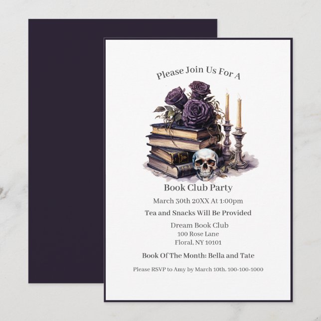 Invitación Muerte Por TBR, Lover Del Libro, Club Del Libro (Anverso / Reverso)