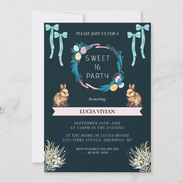 Invitación Muestra Dark Green Easter Vibe Sweet 16 Cumpleaños (Anverso)