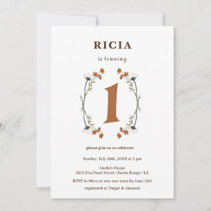 Invitación Muestra elegante Flor silvestre 1er cumpleaños