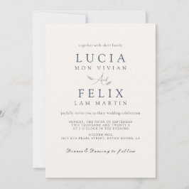 Invitación Muestra moderna deja un Boda azul turbio y delgado