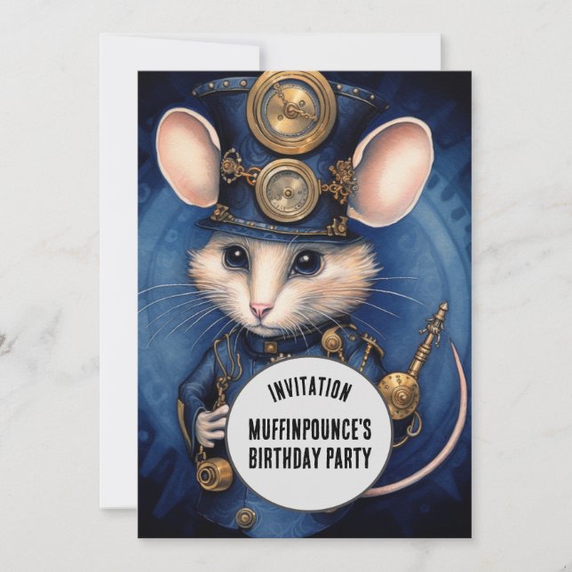 Invitación Muffinpounce Steampunk Animal Nombre personalizado (Anverso)