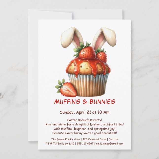 Invitación Muffins & Mañanas – Fiesta de Desayuno de Pascua  (Anverso)