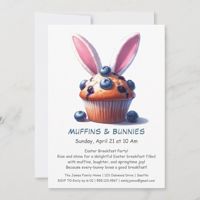 Invitación Muffins & Mañanas – Fiesta de Desayuno de Pascua  (Anverso)