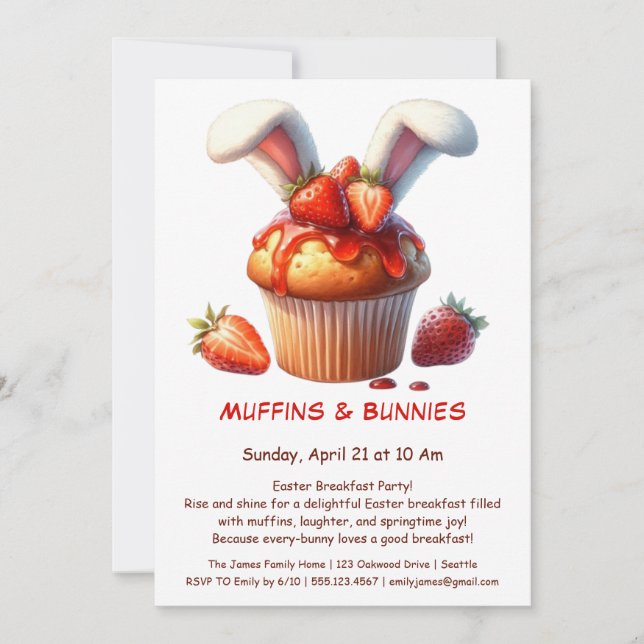 Invitación Muffins & Mañanas – Fiesta de Desayuno de Pascua  (Anverso)