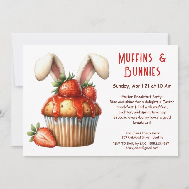 Invitación Muffins & Mañanas – Fiesta de Desayuno de Pascua  (Anverso)
