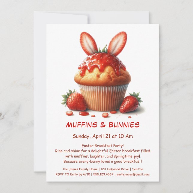 Invitación Muffins & Mañanas – Fiesta de Desayuno de Pascua  (Anverso)