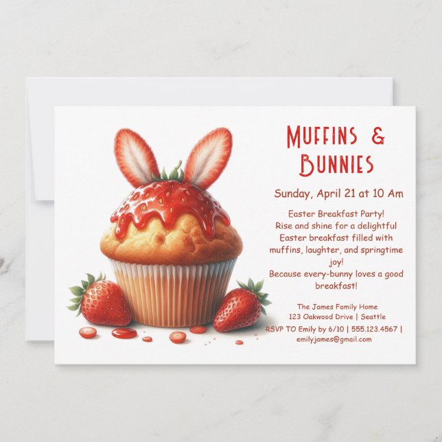 Invitación Muffins & Mañanas – Fiesta de Pascua para Desayuna (Anverso)