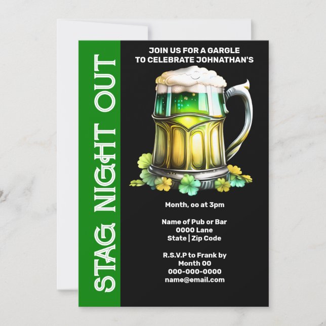 Invitación Mugre de cerveza irlandesa 3D shamrock oro negro v (Anverso)