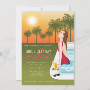 Invitación Mujer al Atardecer en una Piscina Escape de Chicas