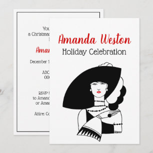Invitación Mujer Art Déco con sombrero grande guantes RL Navi