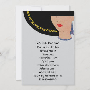 Invitación Mujer Art Deco En Fiesta Gorra