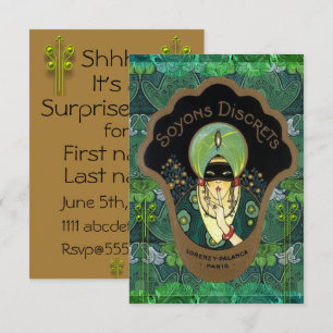 Invitación Mujer Art Decó enmascarada fiesta sorpresa vintage