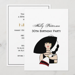 Invitación Mujer Art Deco Vintage con sombrero guantes Color
