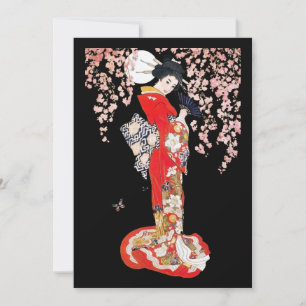 Invitación Mujer asiática con flores de cerezo