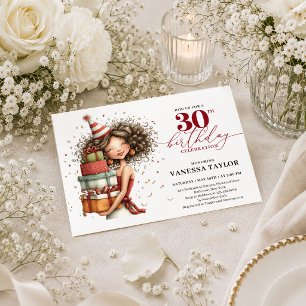 Invitación Mujer Caprichosa y Elegante Cumpleaños 30 Rojo Int
