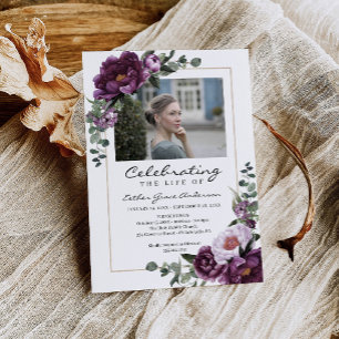 Invitación Mujer Celebración de la Vida con Foto Púrpura