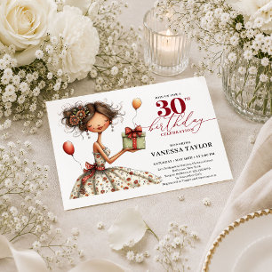 Invitación Mujer Chic y Excéntrica Cumpleaños 30 Fiesta Burgu