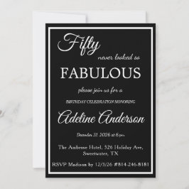 Invitación Mujer cincuenta y fabulosa cumpleaños negro blanco