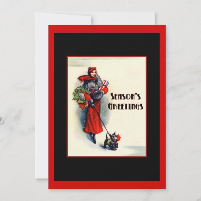 Invitación Mujer con abrigo rojo con Open House de Scottish T (Anverso)