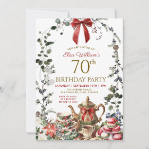 Invitación Mujer con lazo rojo fiesta de té de Navidad cumple