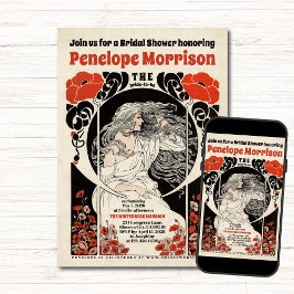 Invitación Mujer con vestimenta blanca y flores rojas ducha d