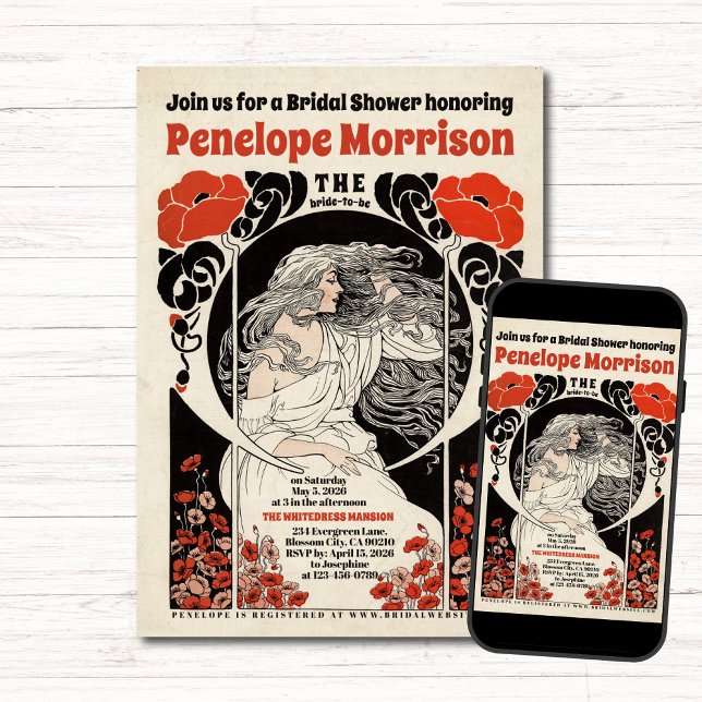 Invitación Mujer con vestimenta blanca y flores rojas ducha d (Subido por el creador)