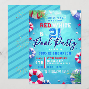 Invitación Mujer Cumpleaños de 21 años Fiesta en la Piscina e