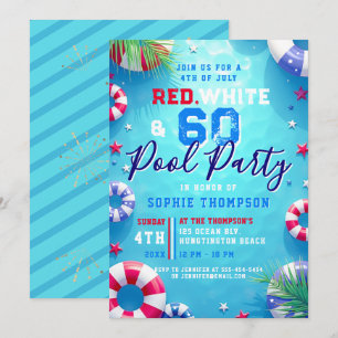 Invitación Mujer Cumpleaños de 60 años Fiesta en Piscina el 4