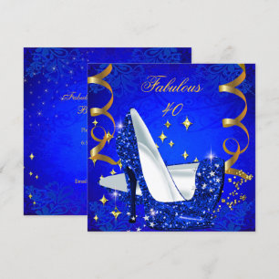 Invitación Mujer de 40 años fabulosa tacones dorados azul rea