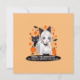 Invitación Mujer de anime con gato negro.
