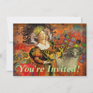 Invitación Mujer de Aries Naranja: Collage de Arte Antiguo de
