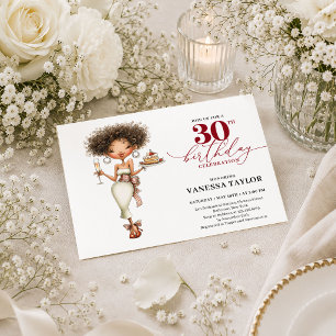 Invitación Mujer de dibujos animados elegante Cumpleaños 30 S