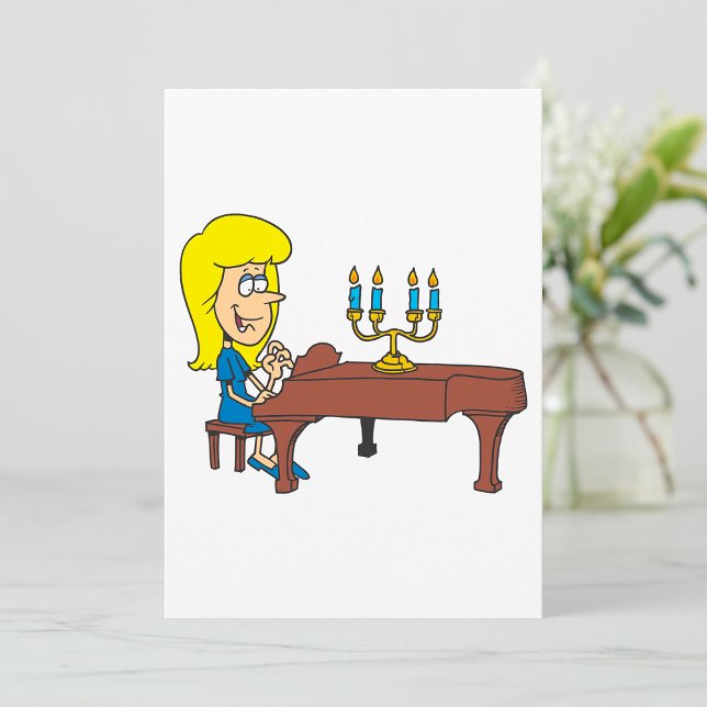 Invitación Mujer de dibujos animados tocando el piano con can (Subido por el creador)